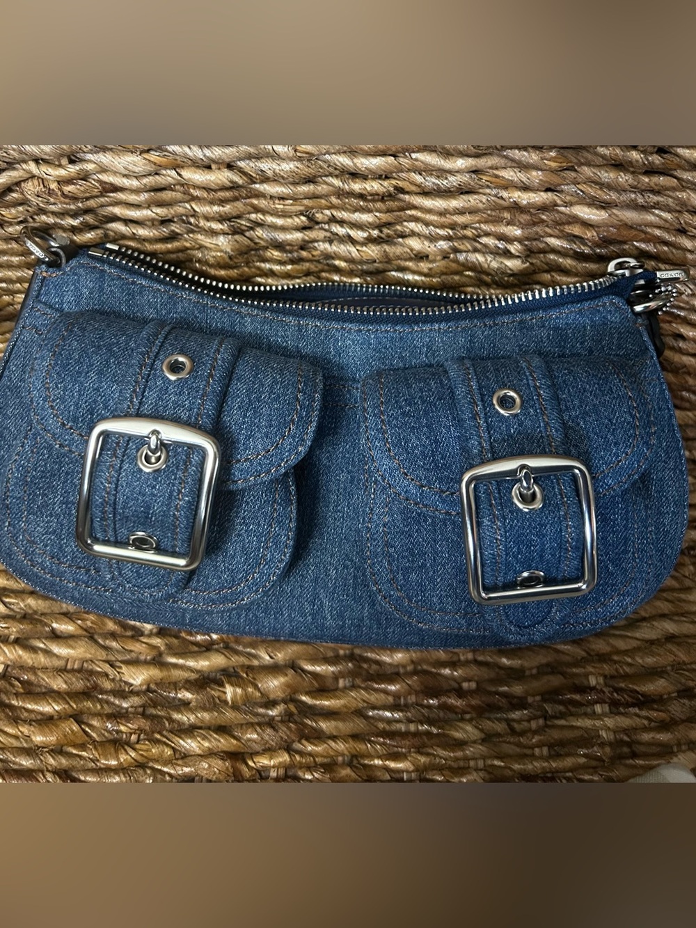 Denim Ashton Buckle Mini Shoulder Bag - Indigo has a crossbody & short strap